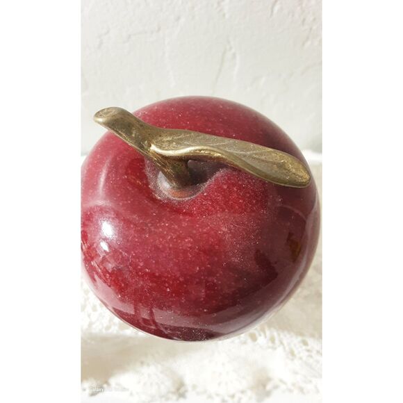 Marble Red and Brass Apple for the Teacher Paperweight ~Vintage~ - Picture 3 of 3